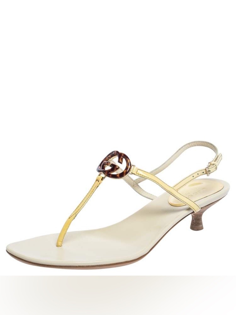Vintage Gucci Patent Leather GG Interlocking Kitten Heel Thong Flat Sandals 39.5